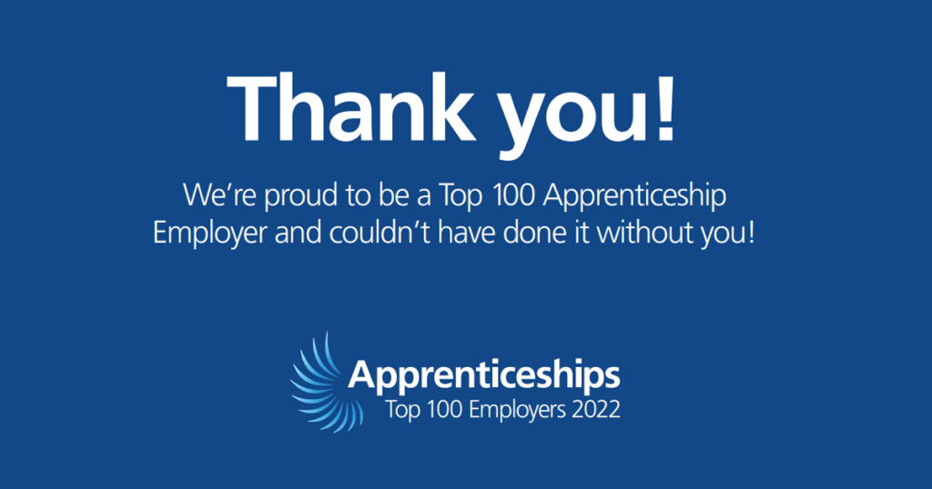 An Infographic Featuring The Apprenticeships Top 100 Employers 2022 Logo Thanking The Reader For Helping Bagnalls Succeed As One Of The Top 100 Employers