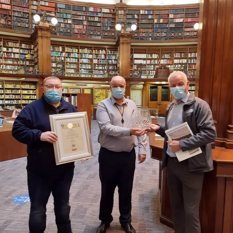 Three Men Accepting A Painting And Decorating Association Award Inside Picton Reading Room In Liverpool